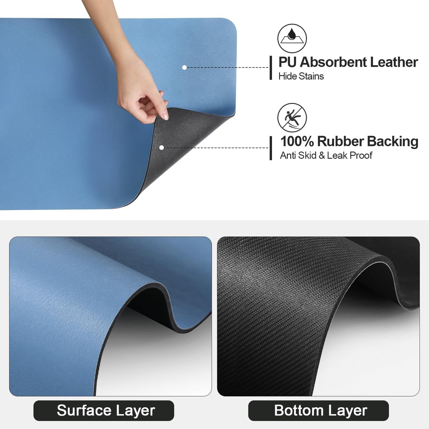 Dish Drying Mat for Kitchen Counter | Coffee Bar Mat for Countertops | Heat Resistant Drainer Mat with Non-slip Rubber Backed | Hide Stain Kitchen Absorbent Draining Mat | Blue 16"x24"