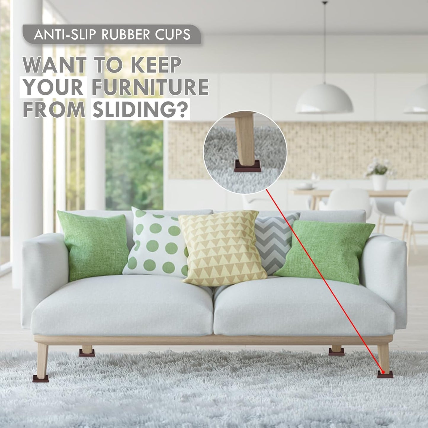 Non Slip Furniture Pads, 2.5” Round Rubber Caster Cups, 8 Pcs Furniture Coasters, Anti-Slip Gripper, Anti Slide Furnitures Feet Floor Protectors for Bed Couch Stoppers - Black