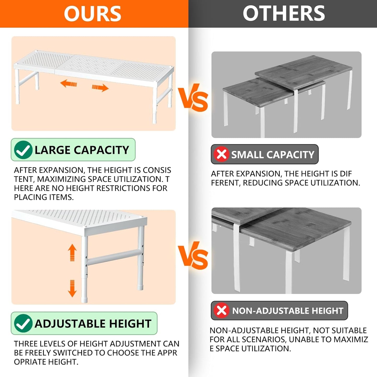 Expandable adjustable stackable kitchen organizer,Spice Racks,Counter Shelf for Cabinets,Small Cupboard Organizers,Heavy Duty Metal Pantry Storage Shelves Racks for kitchen, cabinet, study, bathroom