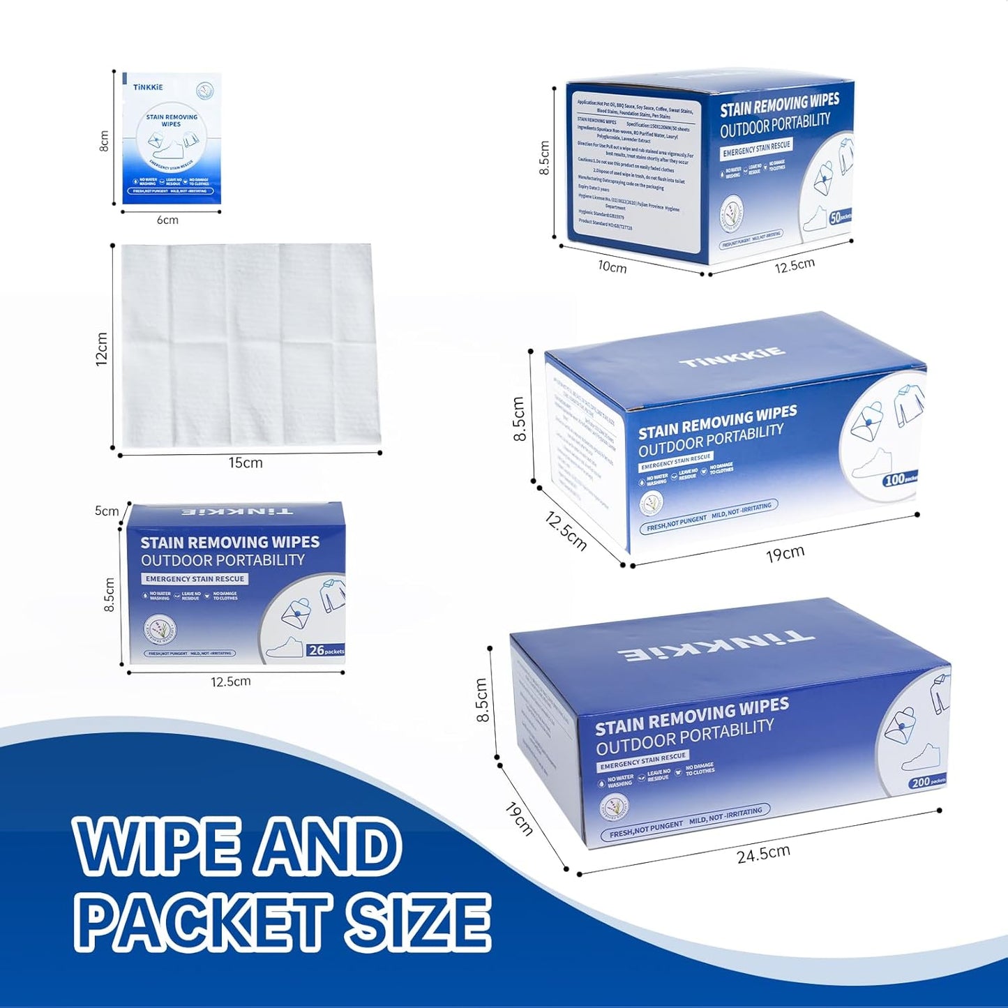 50-Pack Stain Remover Wipes, Portable Clothing Stain Remover Wipes, Instant Stain Remover and Individually Wrapped, Stain Removers for Clothes, Shoes And Surface cleaning of headphones and electronics