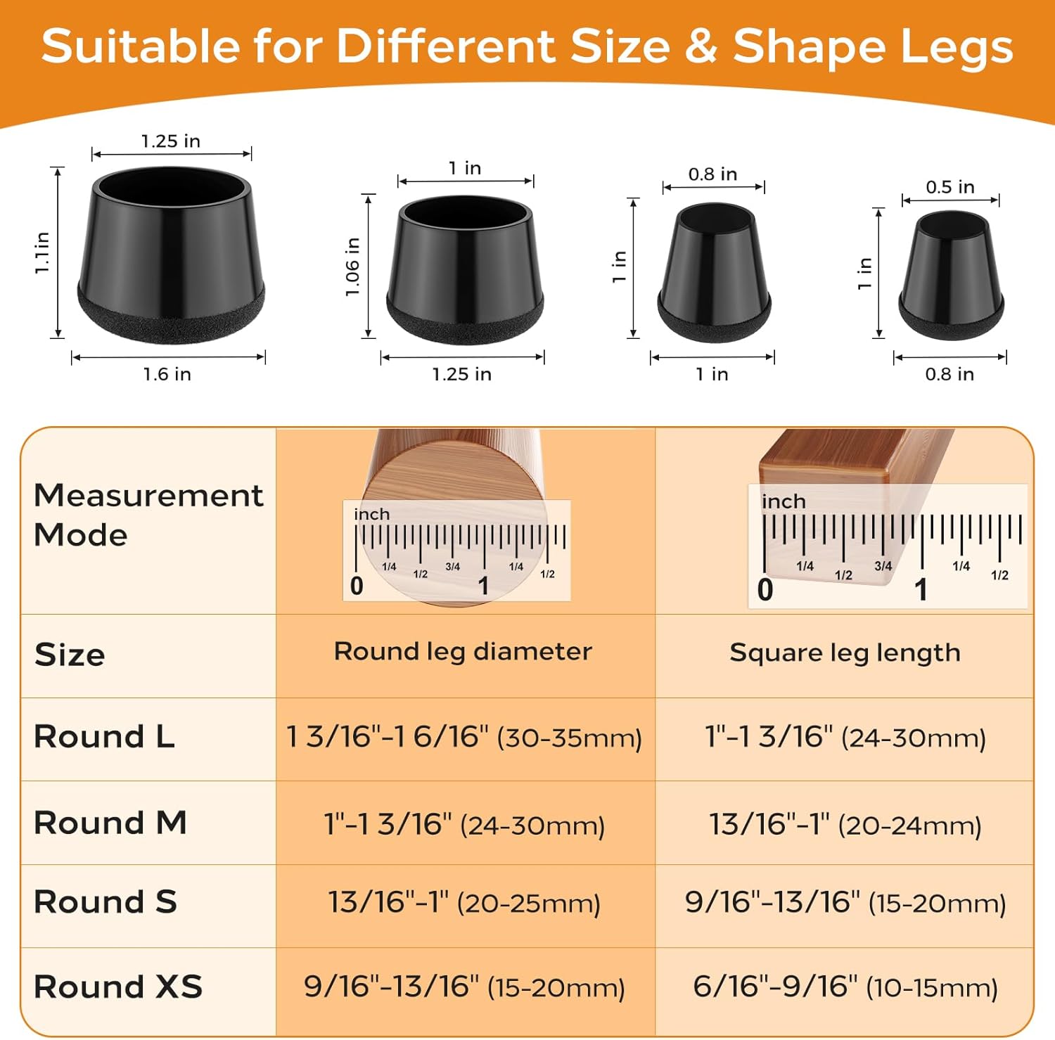 24 PCS Silicone Chair Leg Floor Protectors Small (0.8"-1") Rubber Felt Furniture Pads Chair Legs