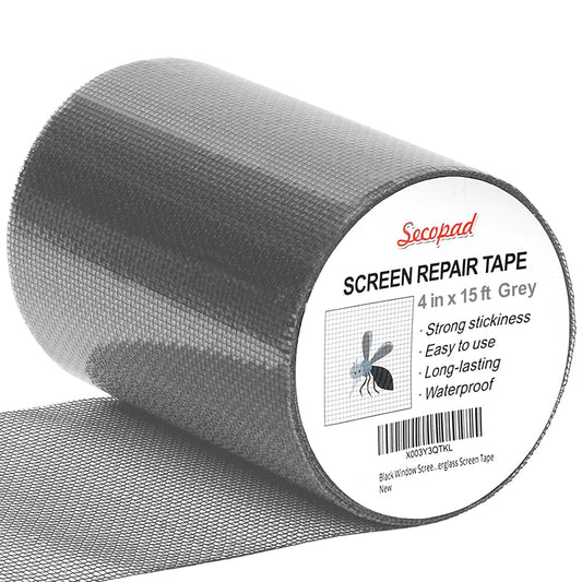 Grey Window Screen Repair Tape, 4 in X 15 FT (180IN) Screen Repair Kit for Windows or Doors, Strong Adhesive Fiberglass Mesh Patch Tape