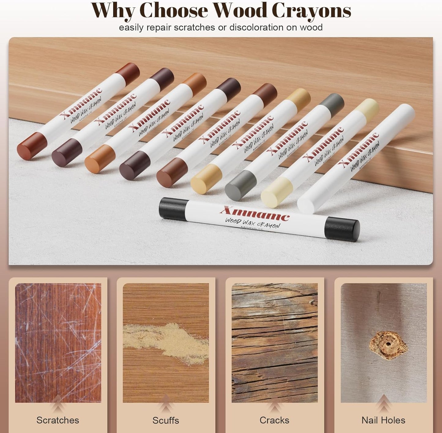 20 Colors Wood Filler Sticks Furniture Markers Touch up,Fill Putty Stick for Repair Furniture Scratch,Scuffs,Cracks and Nail Holes on Floors,Cabinets,Tables,and Doors Tables