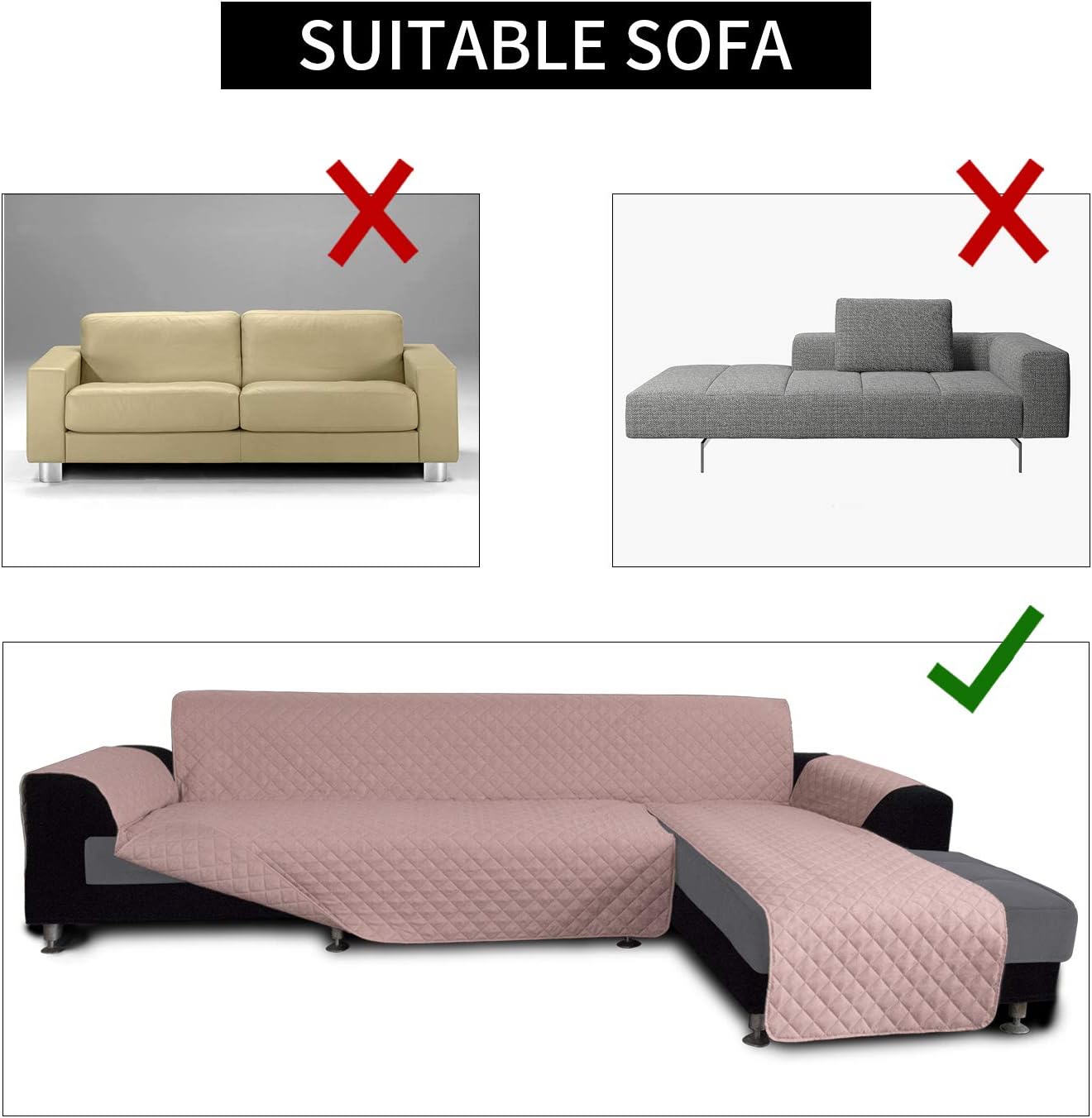 Easy-Going Sofa Slipcover L Shape Sofa Cover Sectional Couch Cover Furniture Protector Mat for Pets Dog Cat (Large,Pink/Pink)