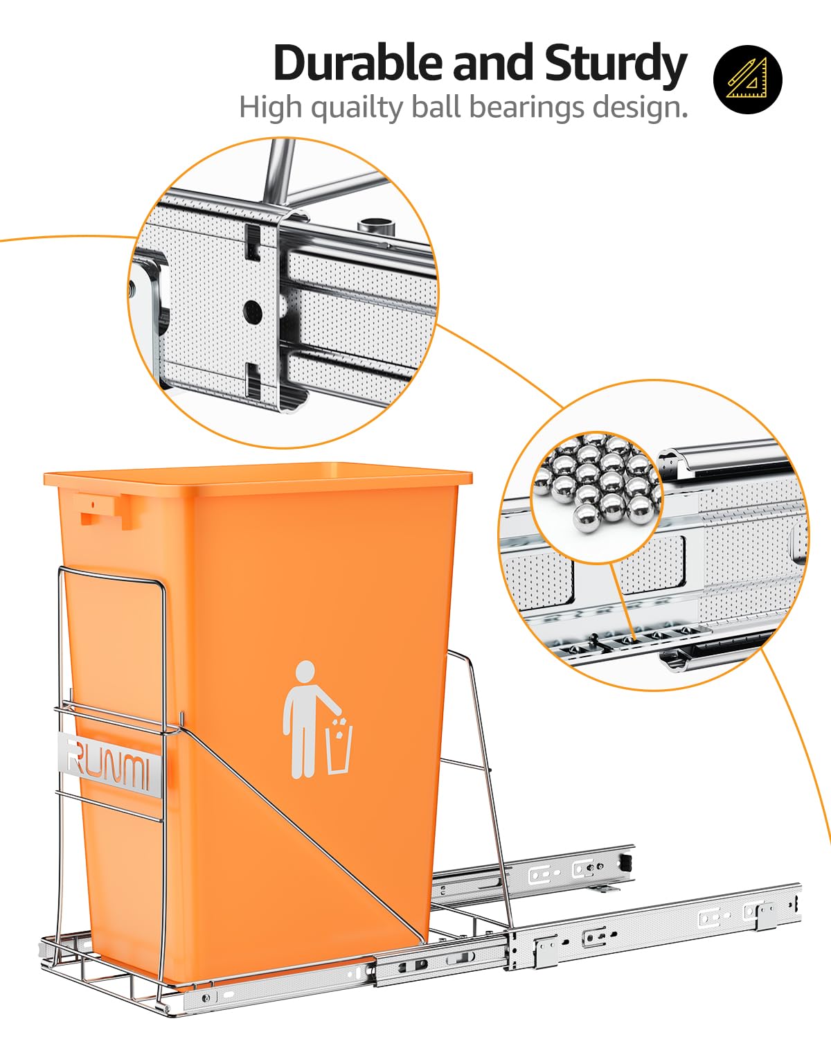 Pull Out Trash Can Under Cabinet，Heavy Duty Slide-Out Cabinet Kit, Adjustable Cabinet Trash Can Organizer, Under Sink Trash Can Shelf for Kitchen (Not Include Can)