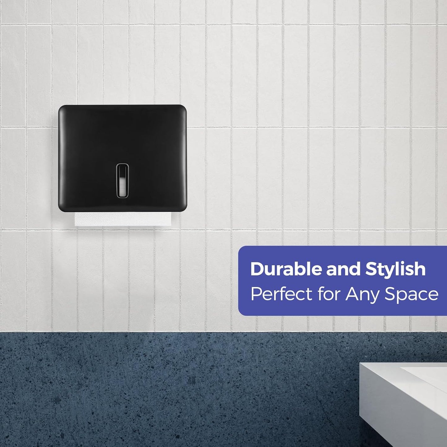 Multifold Paper Towel Dispenser Wall Mount (Black) – Large Capacity C-Fold, Trifold, and Folded Commercial Hand Towels Holder for Bathroom & Restroom – Adhesive or Screw Mounted