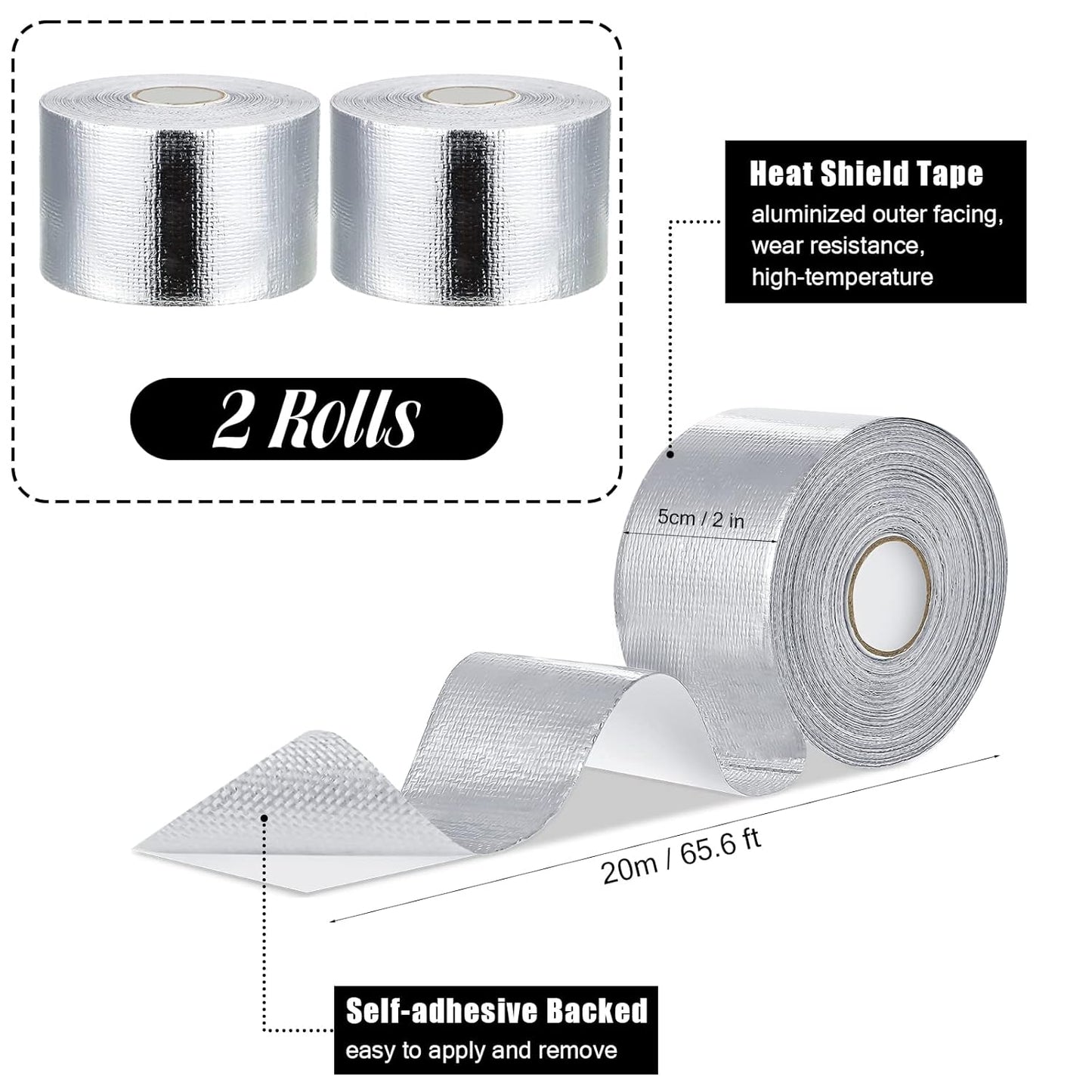 Zonon 2 Rolls Aluminum Foil Tape Heat Shield Tape Barrier Adhesive Reflective Fiberglass Thermal Insulation Reflective Material High Temp Protection(Silver,2 Inch X 65.6 ft)