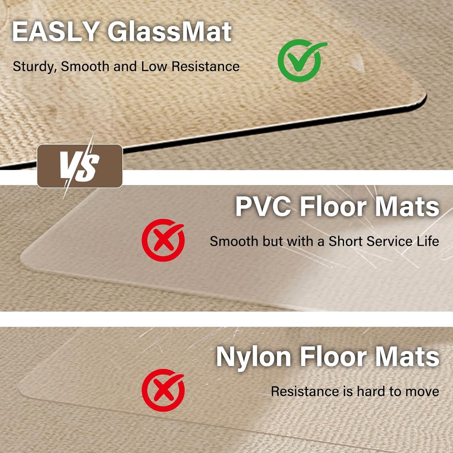 48" x 80" Tempered Glass -Glass Chair Mat, Heavy Duty Hard Floor Mat with Round Corner and Polished Edge, Office Chair Mat for Carpet Office Home Hardwood Floor Desk