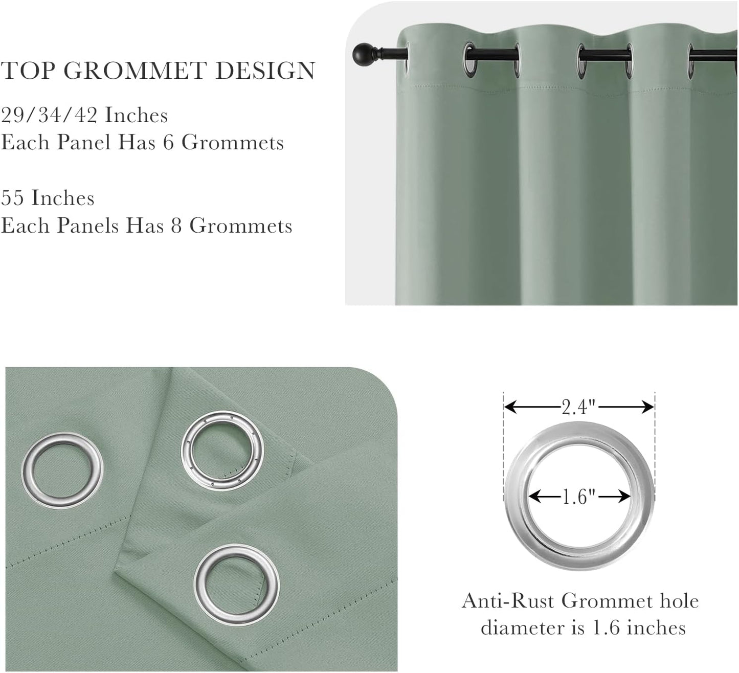 PONY DANCE Sage Green Kitchen Curtains 45 inch Length, Thermal Insulated Tailored Curtains Privacy Drapes for Nursery/Baby Room, Black, 42 x 45 inch, Set of 2