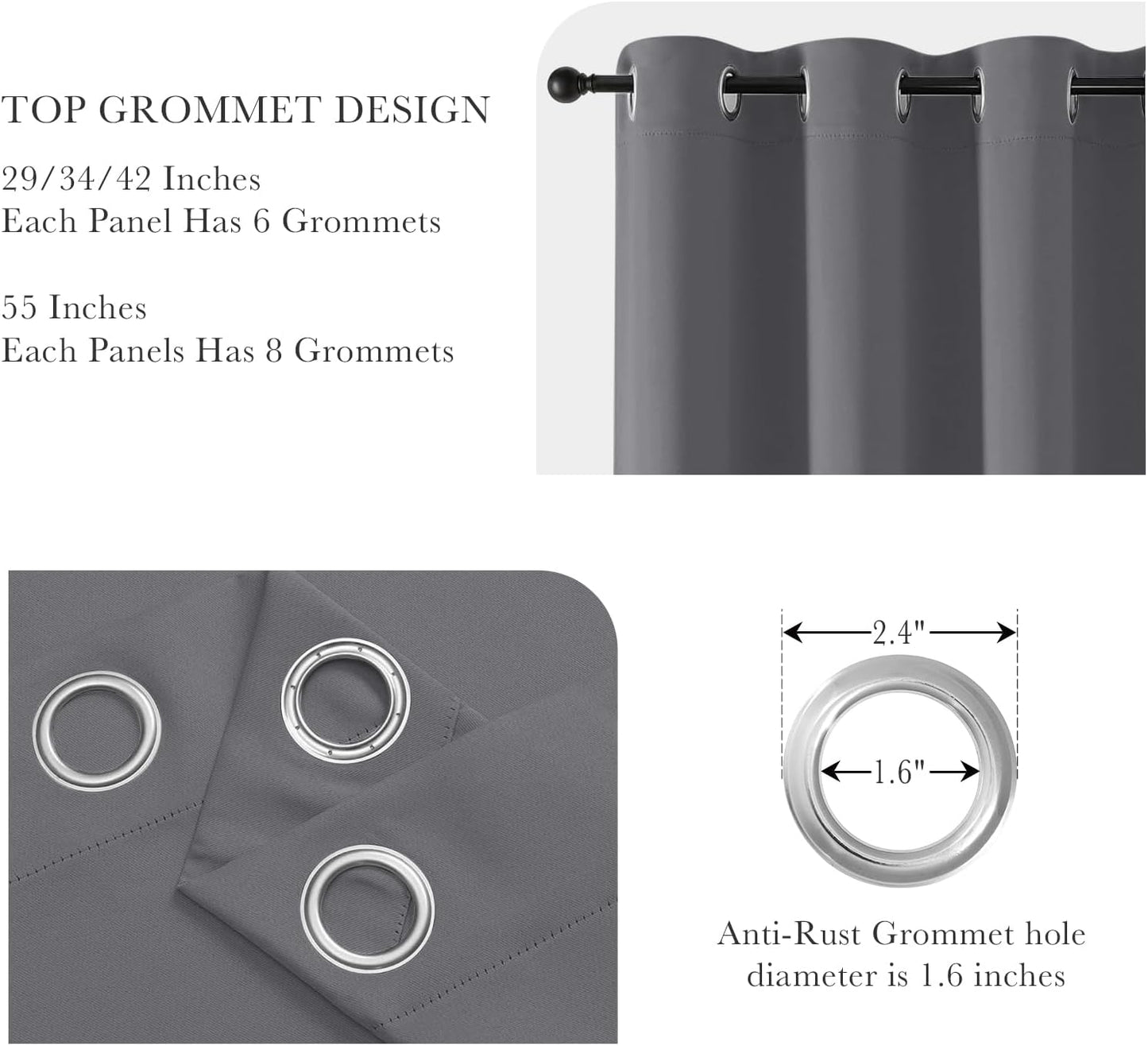 PONY DANCE Grey Blackout Curtains - Thermal Insulated Grommet Curtain Panels Room Darkening for Kitchen/Bedroom Window Treatments Home Decoration, 42 Inches Wide by 45 Inches Long, 1 Pair