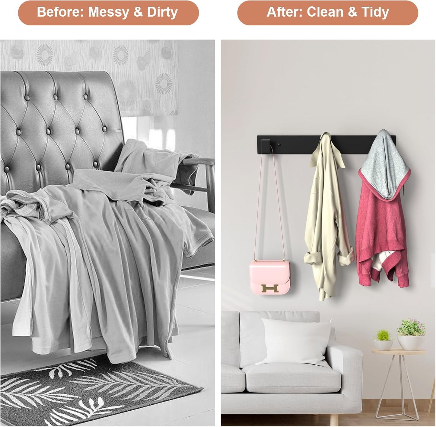 PMMASTO Coat Rack Wall Mount, Coat Hooks Wall Hooks for Hanging, Stainless Steel Coat Hanger Towel Hooks for Bathrooms, Coat Rack Hat Rack (Black 3 Hooks, 1 Pack)