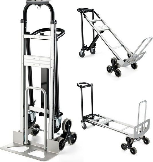 3 in 1 Industrial Convertible Hand Truck, 1000 LBS Capacity Heavy Duty Platform Cart, Utility Aluminum Collapsible Dolly with Stair Climbing Wheels and Dual Handles for Transport, Moving