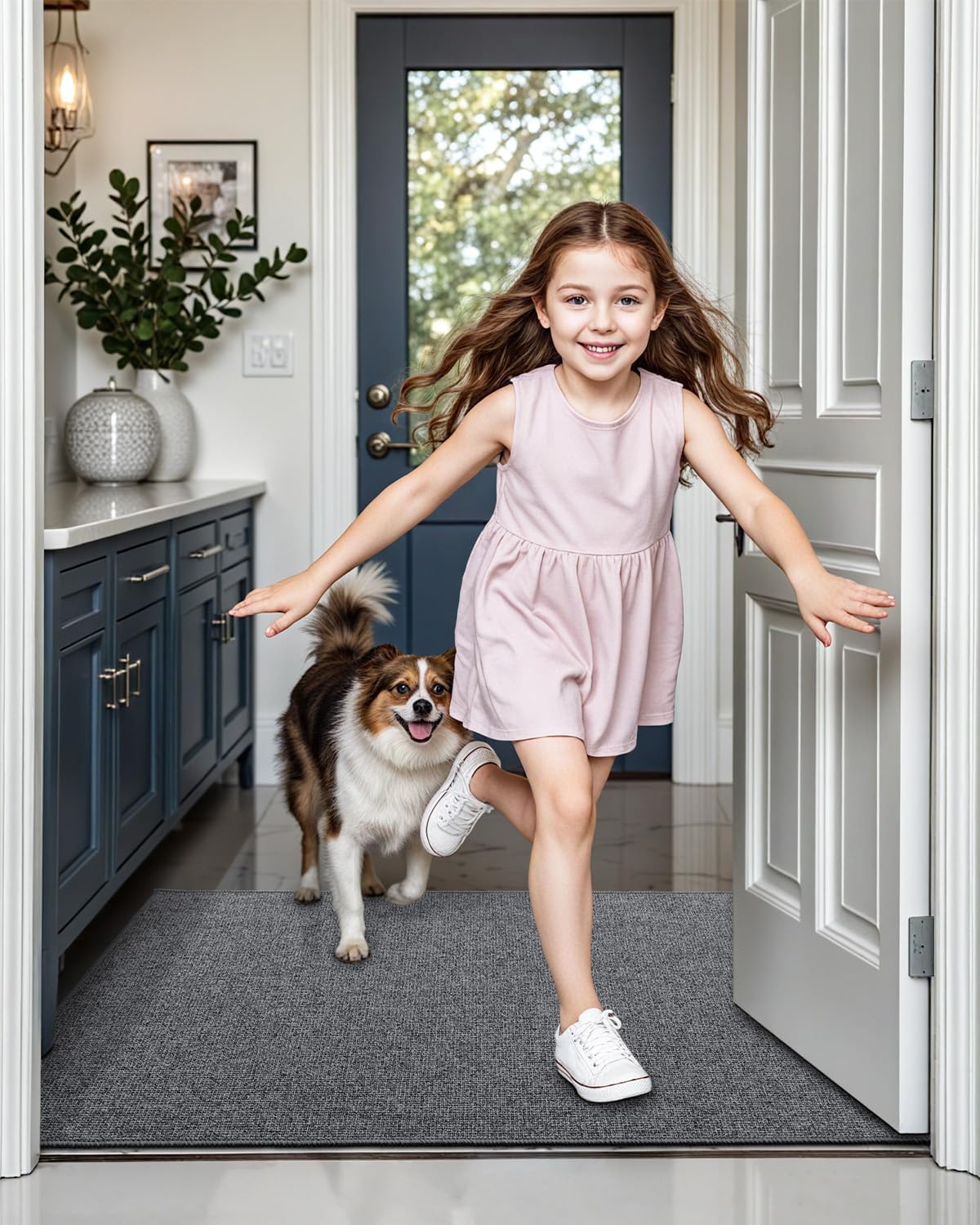 LUMI Indoor Door Mat 24"x36", Ultra Thin Low Profile Non-Slip Doormat for Home Entrance, Absorbent & Stain-Resistant Welcome Mats, Washable Entryway Mat for Front Door, Patio, Porch, Grey