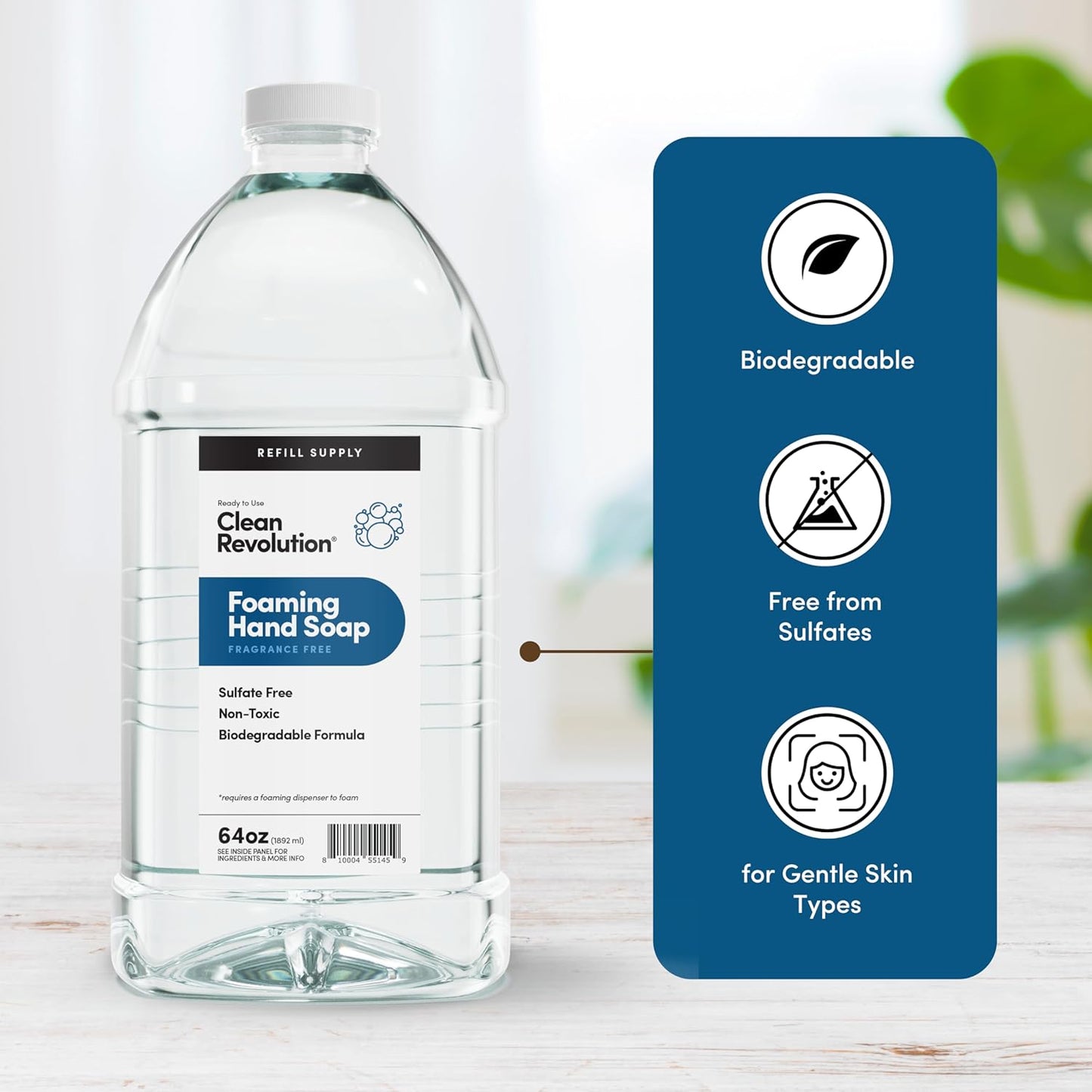 Clean Revolution Foaming Hand Soap Refill Supply Container, Ready to Use Formula, Fragrance Free, 64 Fl Oz (Pack of 1)