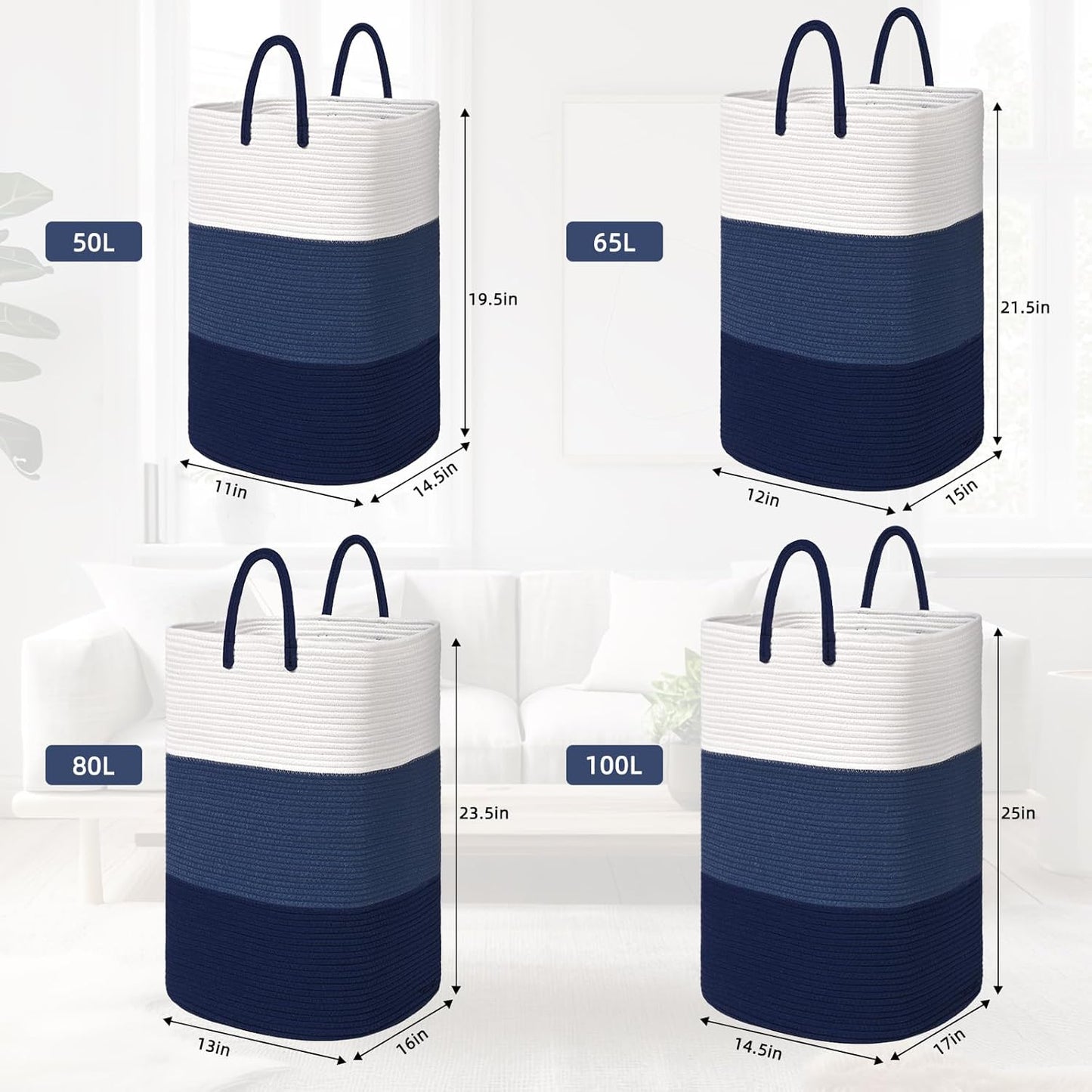 Woven Laundry Basket for Clothes,100 L Large Rectangle Laundry Hampers with Beads Tassel, Nursery Storage Basket for Toys, Tall Dirty Clothes Hamper for Bedroom Aesthetic, Laundry Room Organization