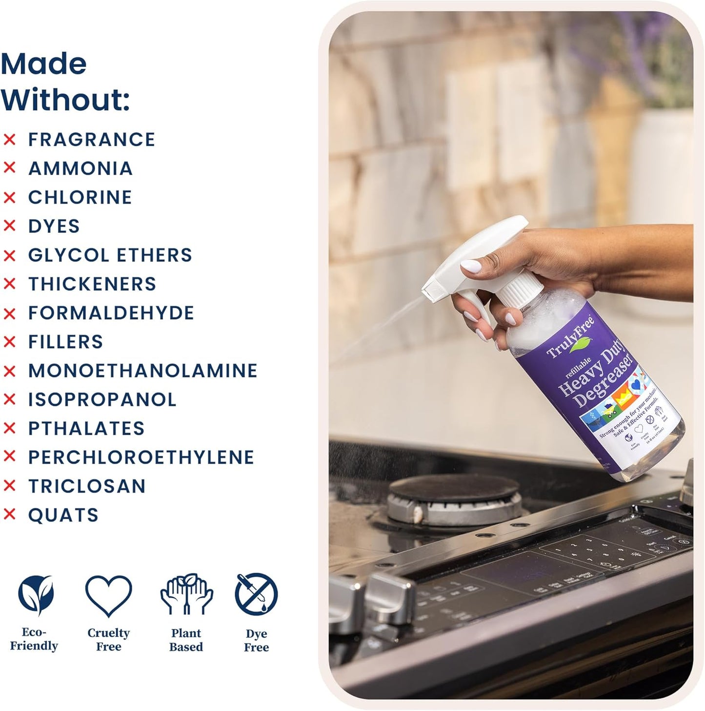 Truly Free Heavy Duty Degreaser- Grease Remover & Grime Cleaner for Kitchen, Automotive & More, Household Cleaning Supplies, Fragrance-Free, Includes 16 oz Reusable Empty Bottle & 2 Refills (4 oz)