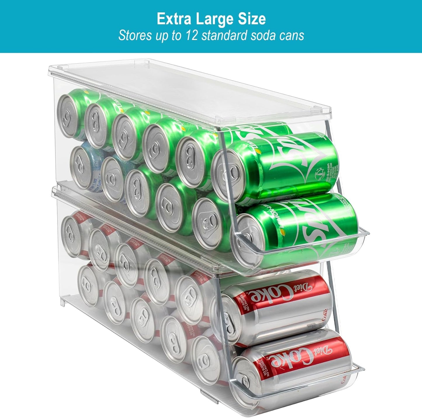Sorbus Soda Can Organizer for Refrigerator Stackable Can Holder Dispenser with Lid for Fridge, Pantry, Freezer – Holds 12 Cans Each, BPA-Free, Clear Design, (2-Pack)