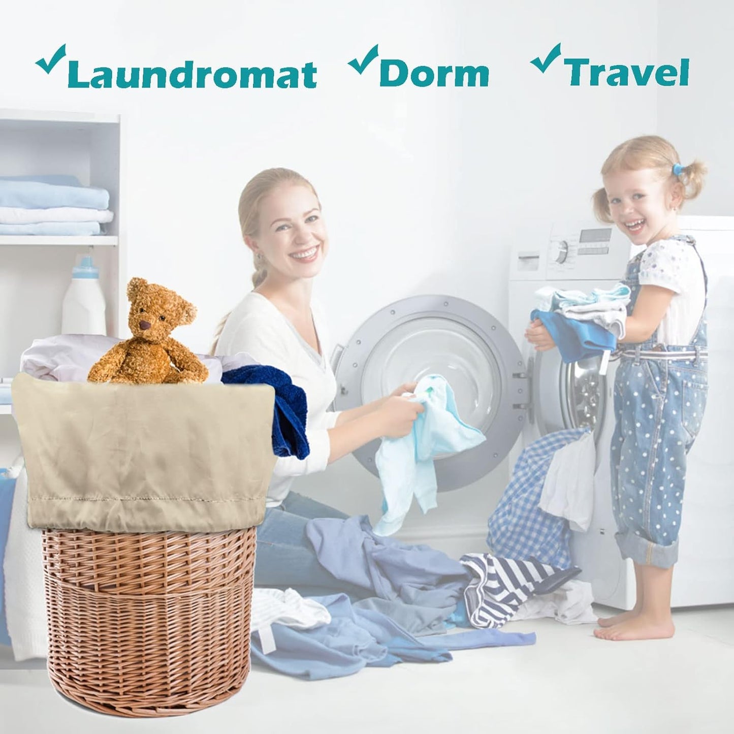 Heavy Duty Laundry Bag 2 Pack XL Nylon Laundry Bags with Straps, Washable Large Dirty Clothes Organizer with Drawstring Closure, Travel Washing Bag Fit a Laundry Hamper or Basket