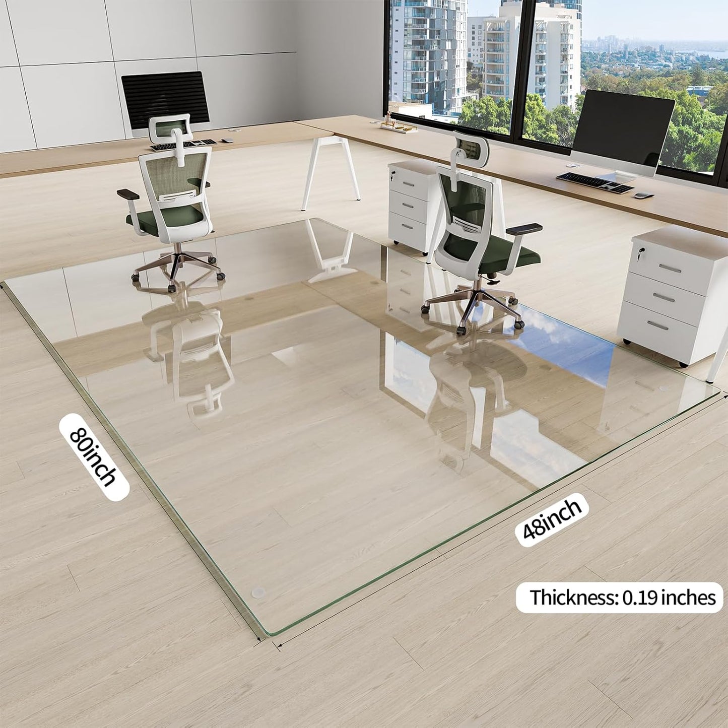 [Tempered Glass] 48" x 80" Glass Chair Mat, 1/5" Thick Office Chair Mat for Carpet or Hardwood Floor, Heavy Duty Hard Chair Mats with Round Corner and Polished Edge, Carpeted Floor Protector