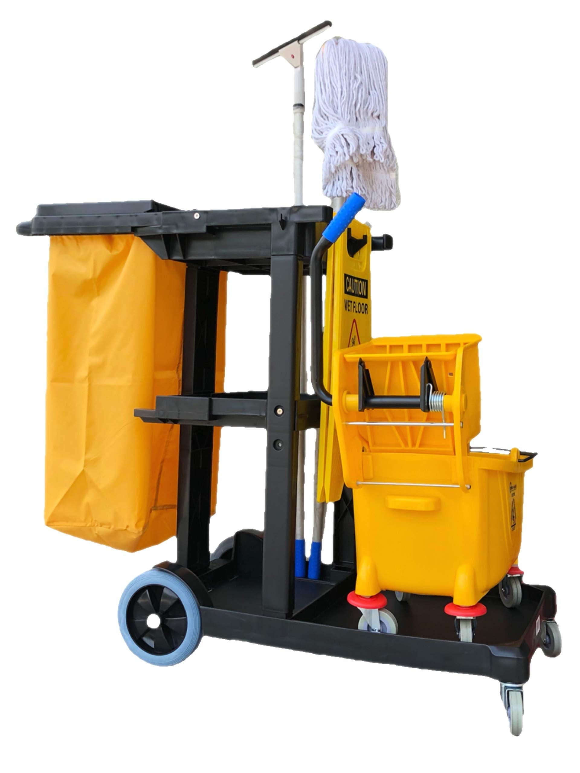 Simpli-Magic Janitorial Cart, 330 lbs Capacity – 3-Shelf Commercial Housekeeping Cleaning Cart on