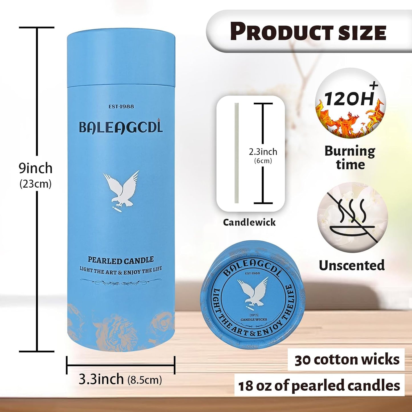 Unscented Black Pearled Candle 18oz Luxury Sand Candle Granulated Wax - 30 Cotton Wicks – Wax for Candle Making Decorative Candles Smooth and Clean Burning Lasts up to 120 Hours