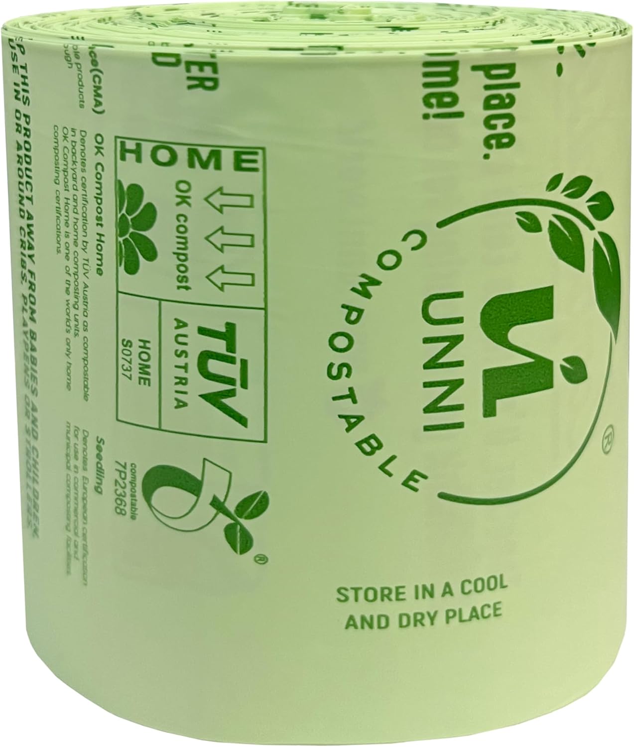 UNNI Compostable Trash Bags, 4 Gallon / 15 Liter, 200 Count, Extra Thick 0.75 mil Small Kitchen Food Scrap Bin Liners, BPI, CMA & OK compost HOME Certified (Meets ASTM D6400)