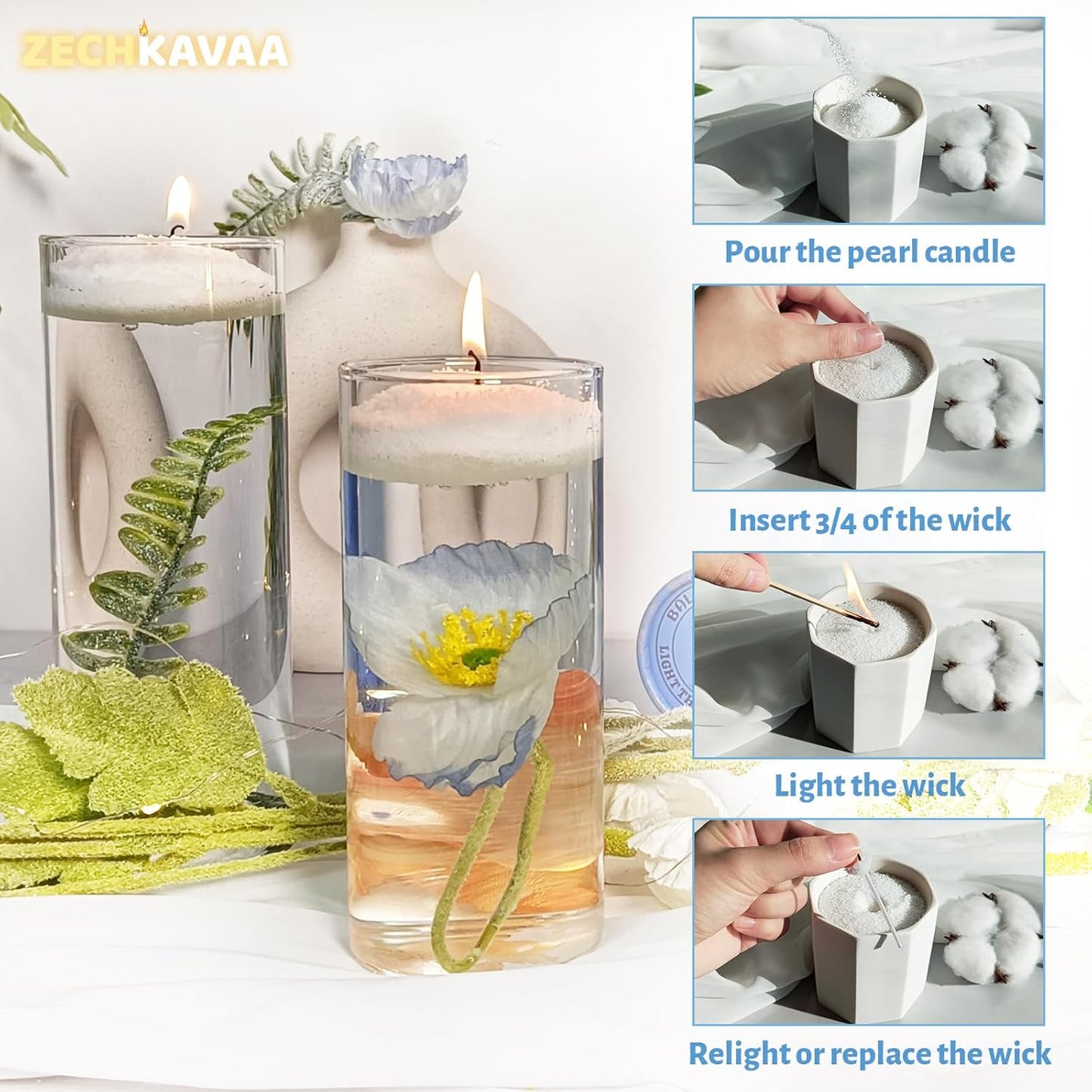 White Pearled Candle 18oz Luxury Sand Candle Granulated Wax - 30 Cotton Wicks - Gardenia Scented - Lasts up to 120 Hours