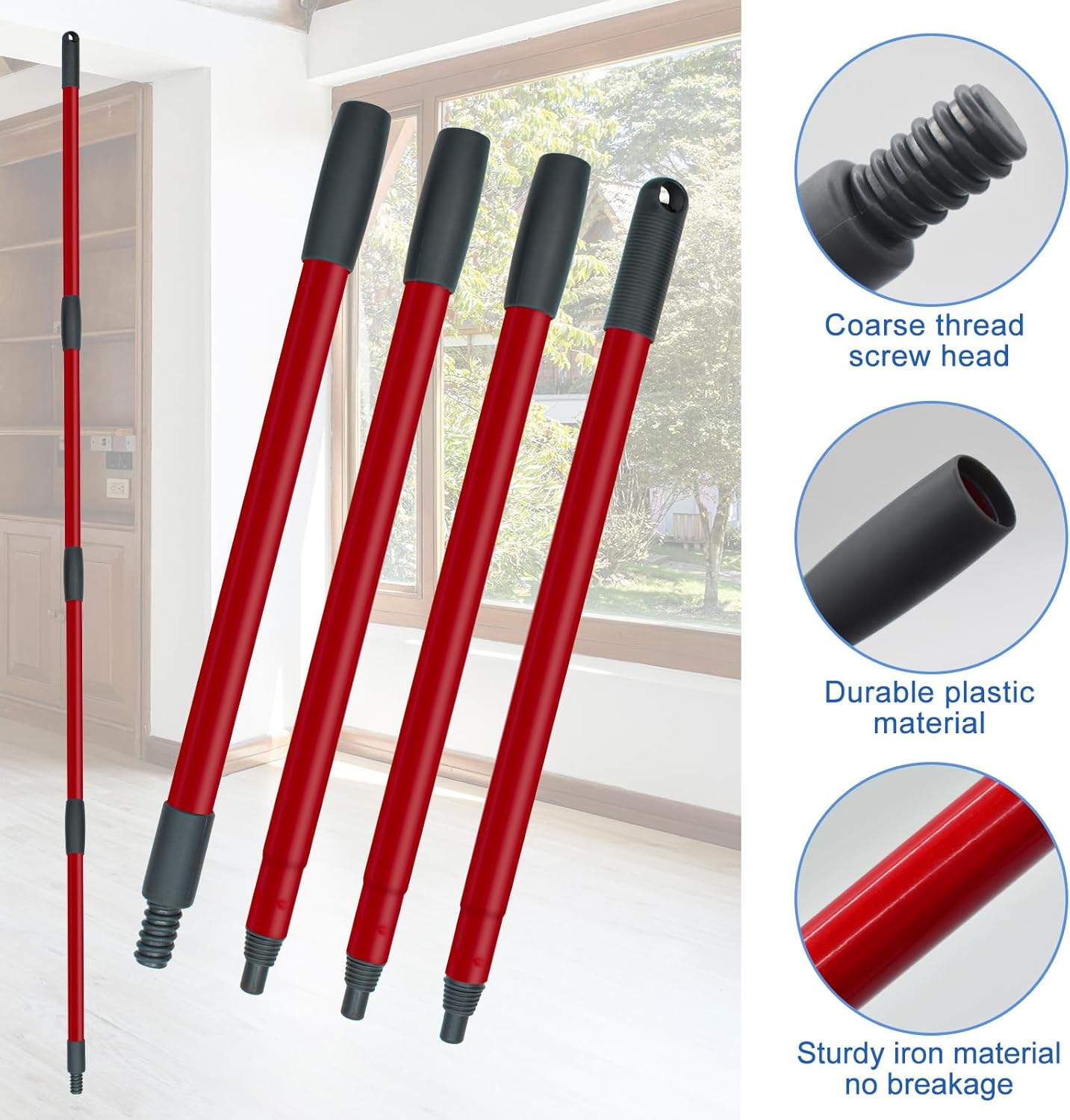 Spin Mop Replace Head, Base, Scrubber, Mop Handle for OCedar RinseClean 2-Tank System, Include 2 Microfiber Mop Refills, 1 Mop Handle, 1 Base and 1 Scrub Brush for Dry Wet Use Floor Deep Cleaning