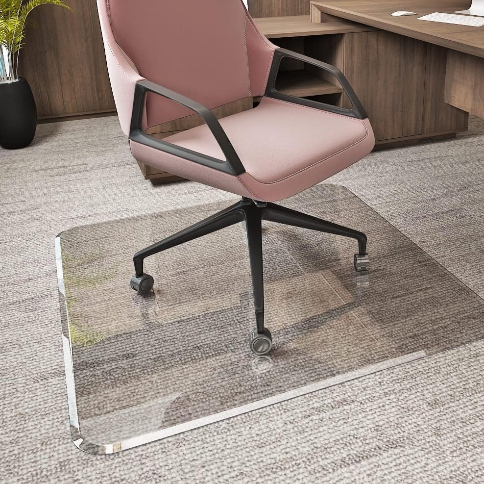 Glass Chair Mat with Exclusive Beveled Edge by Clearly Innovative 1/4” Thick Ultra-Clear Glass, Protect Your Home or Office Floor, Hardwood or Carpet (STARPHIRE, 45" by 53")