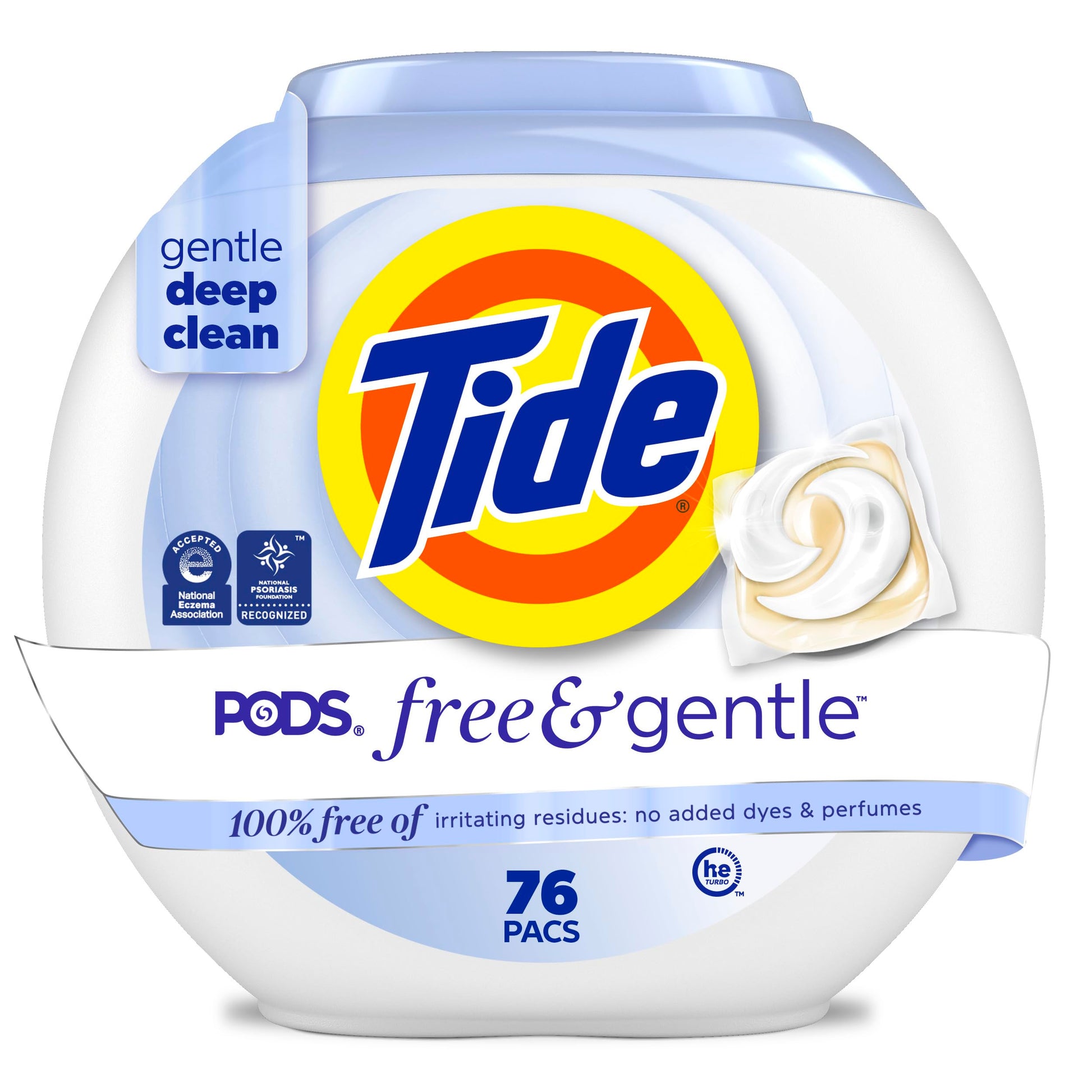 Tide PODS Free & Gentle laundry detergent, 76 ct, Trusted, gentle laundry detergent pods, 100% free