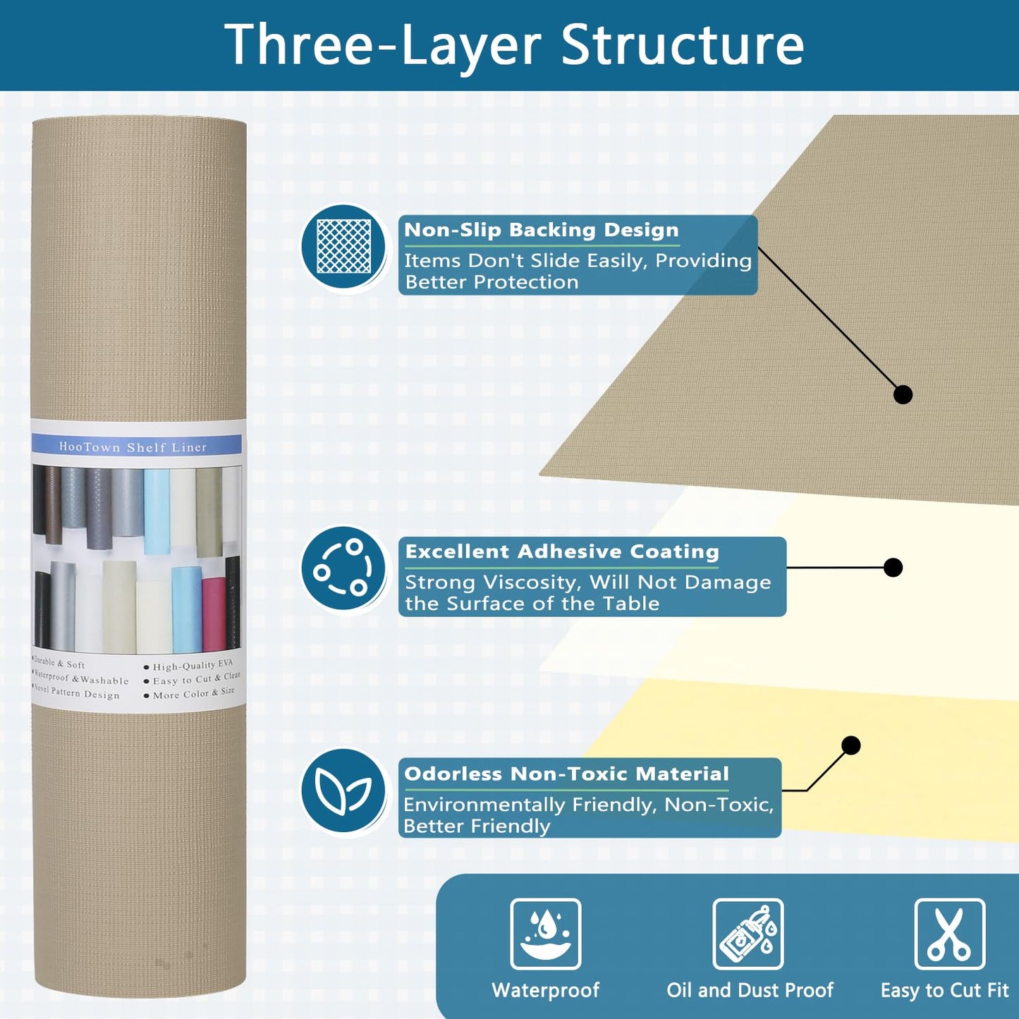 Self Adhesive Shelf Liner, 11.8" x 118.1" Peel and Stick Drawer Liner Khaki