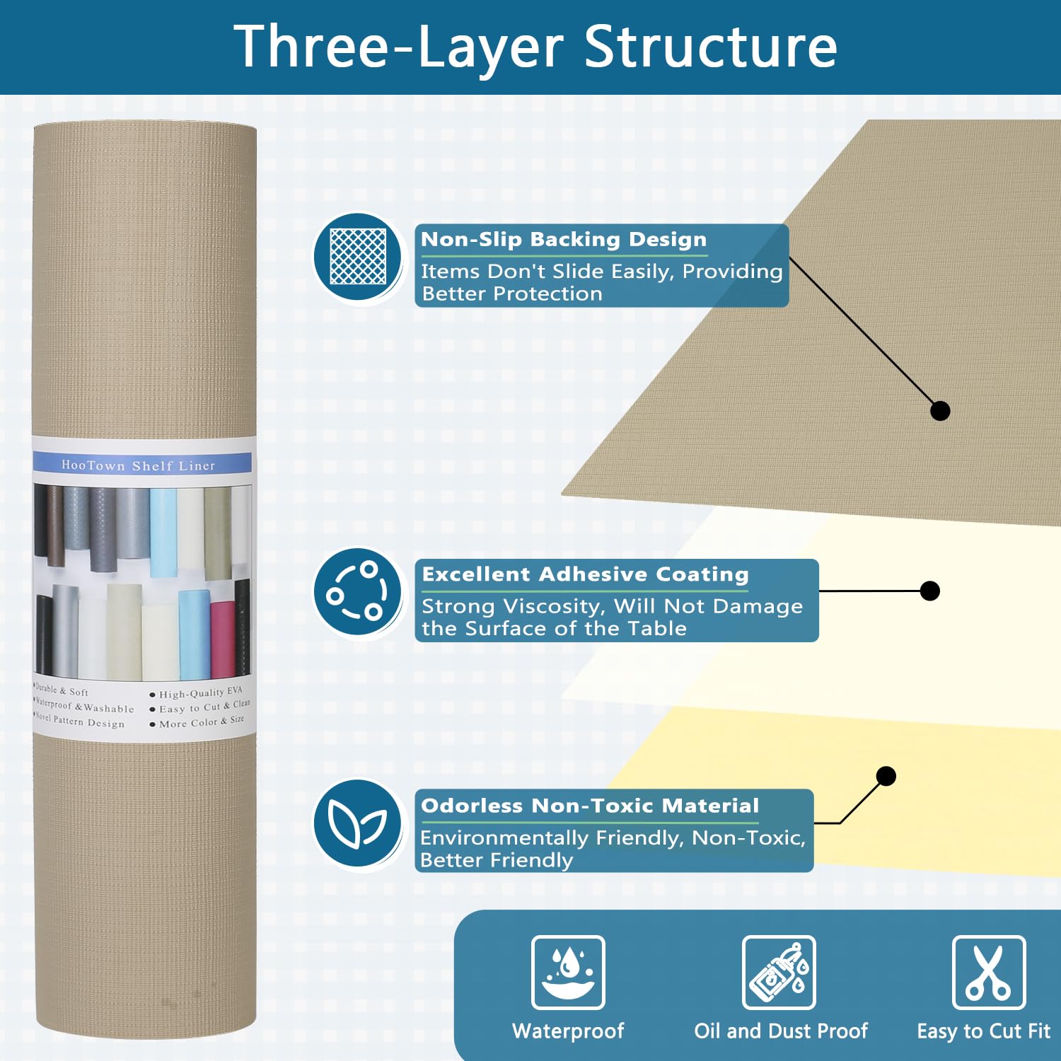 Self Adhesive Shelf Liner, 11.8" x 118.1" Peel and Stick Drawer Liner Khaki