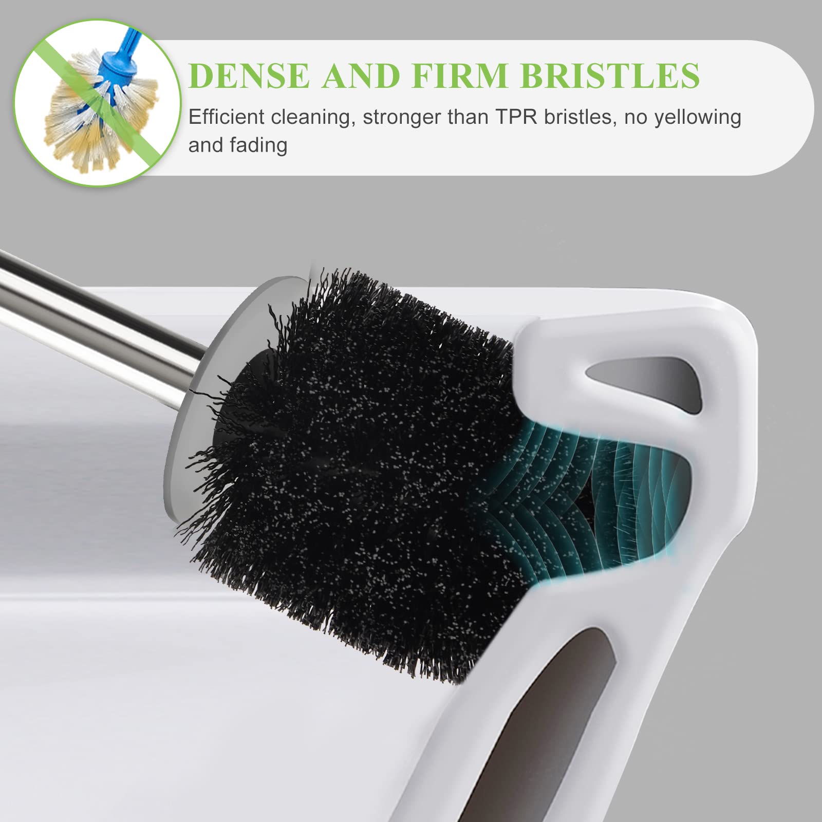 AONEZ Compact Toilet Brush & Holder, Stainless Steel Handle, Space Saving for Storage, Deep