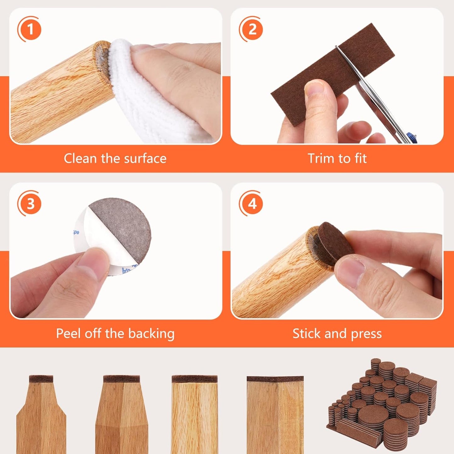 Felt Furniture Pads 300 Pieces, Furniture Pads for Hardwood Floors, Floor Protectors for Furniture Legs, Felt Pads for Furniture, Floor Savers for Furniture Brown