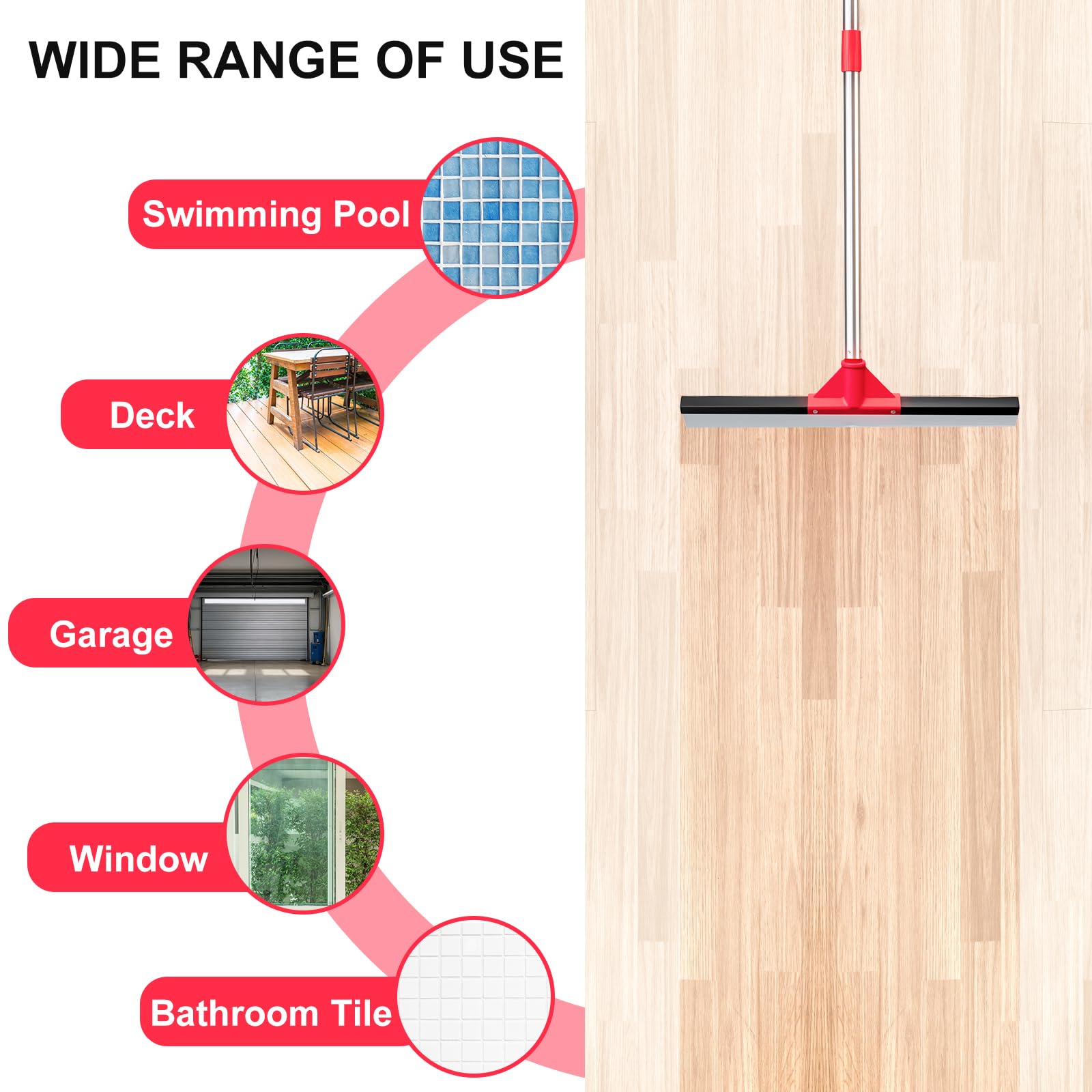 17" Heavy Duty Floor Squeegee with 40.8 Inch Long Handle, Suitable for Bathroom Tiles, Garage