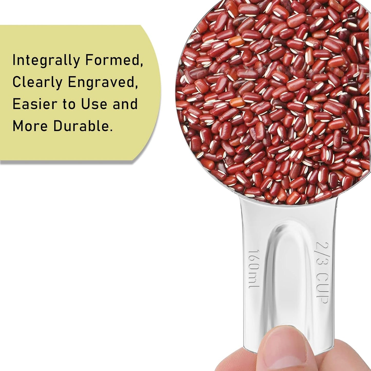 2PCS 2/3Cup (160ml, 5.3oz) Single Measuring Cup, Stainless Steel Measure Scoop, Metric and US Measurement, Dishwasher Safe