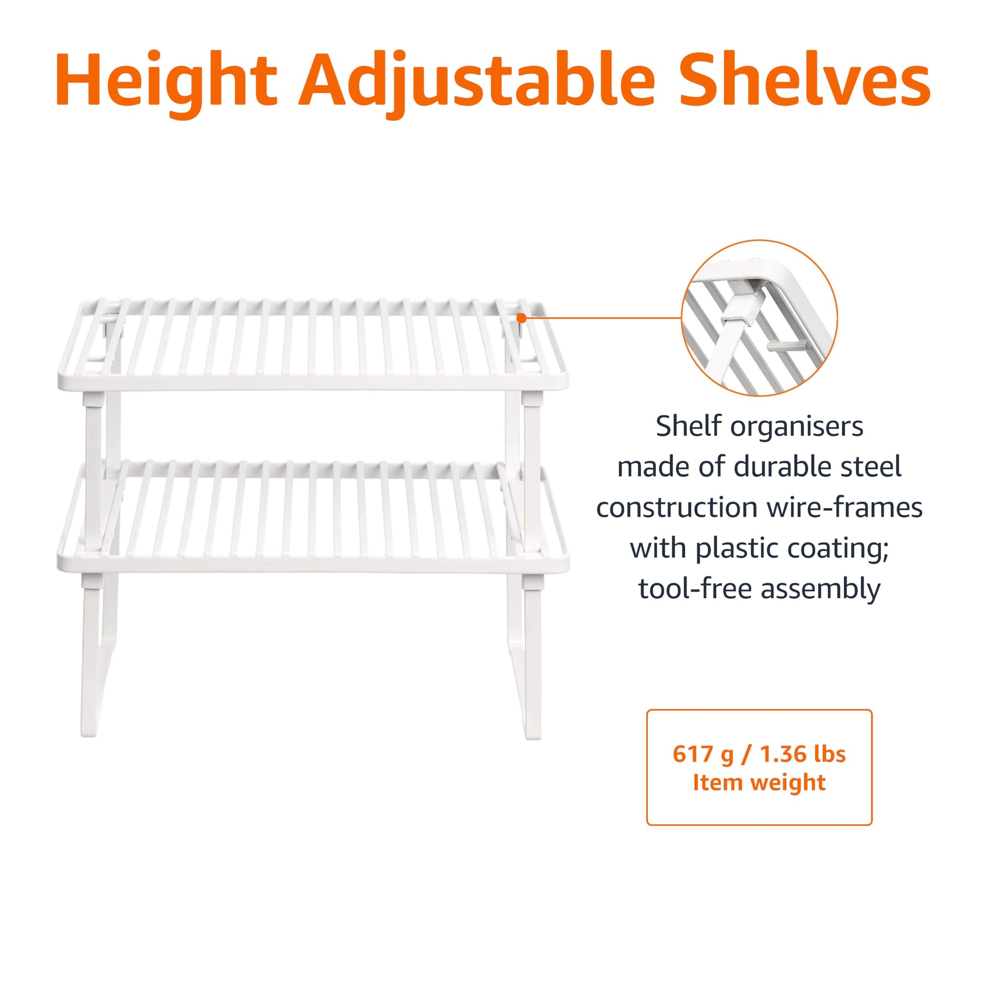Amazon Basics Space-Saving Stackable Metal Kitchen Cabinet Organizer Shelves for Dishes, Pantry