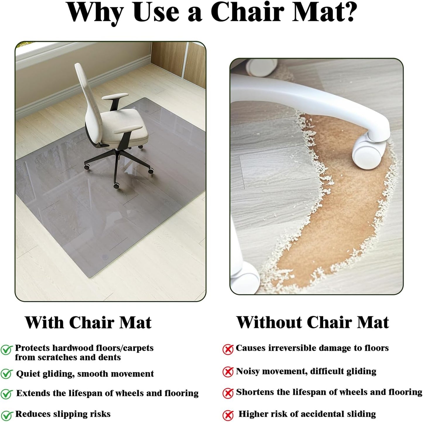 Koonmi Tempered Glass Chair Mat for Hardwood Floors & Carpets, 30" x 55“ Grey Heavy Duty Office Floor Protector with Noise-Free Gliding Shatterproof for Home Office Desk