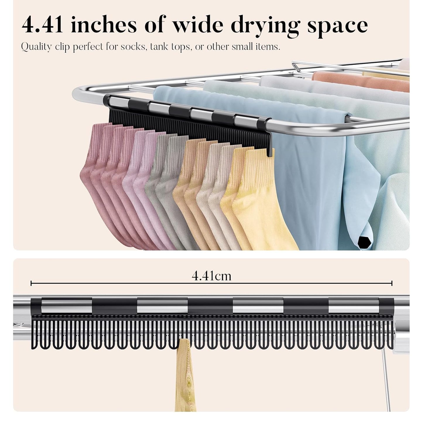 APEXCHASER Clothes Drying Rack with 4 Wings, Stainless Steel Drying Rack Clothing with Sock Clips, Metal Connectors, Height-Adjustable, Foldable Laundry Drying Rack, Indoor Outdoor Use, No Assembly