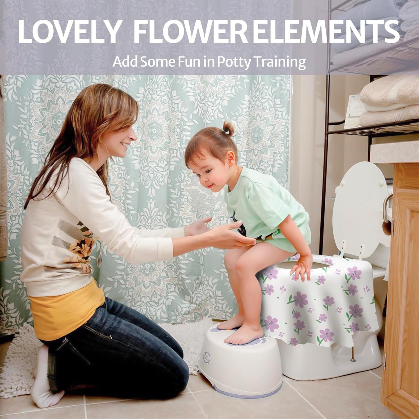 Blissful Diary 20 Pcs Toilet Seat Covers Disposable for Toddlers & Adults, Extra Large Waterproof, Portable Package for Travel, Kids Potty Training(Purple Flowers))