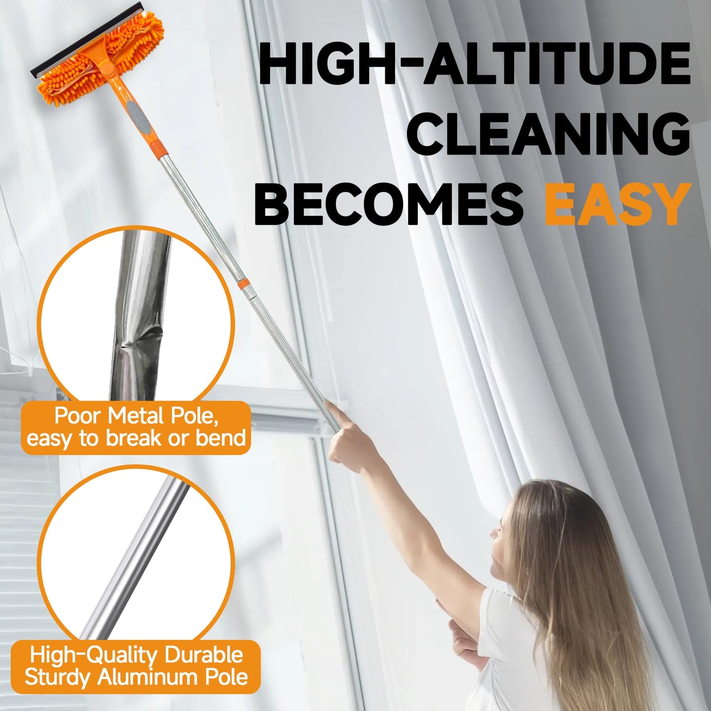 LILISPAI 2 in 1 Window Squeegee Cleaner Kit Extension Pole, 67 in, Orange