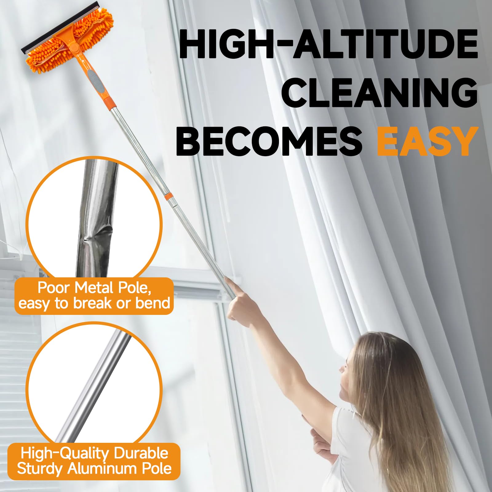 LILISPAI 2 in 1 Window Squeegee Cleaner Kit Extension Pole, 67 in, Orange