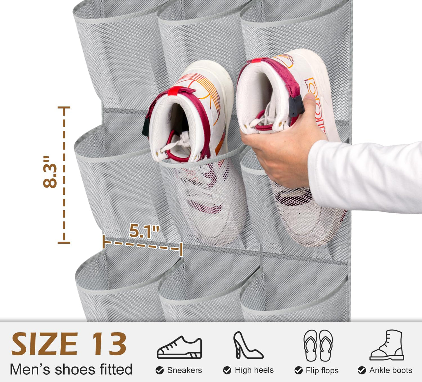 MISSLO 30 Large Pockets Dual Sided Hanging Shoe Organizer for Closet with Rotating Hanger Hanging
