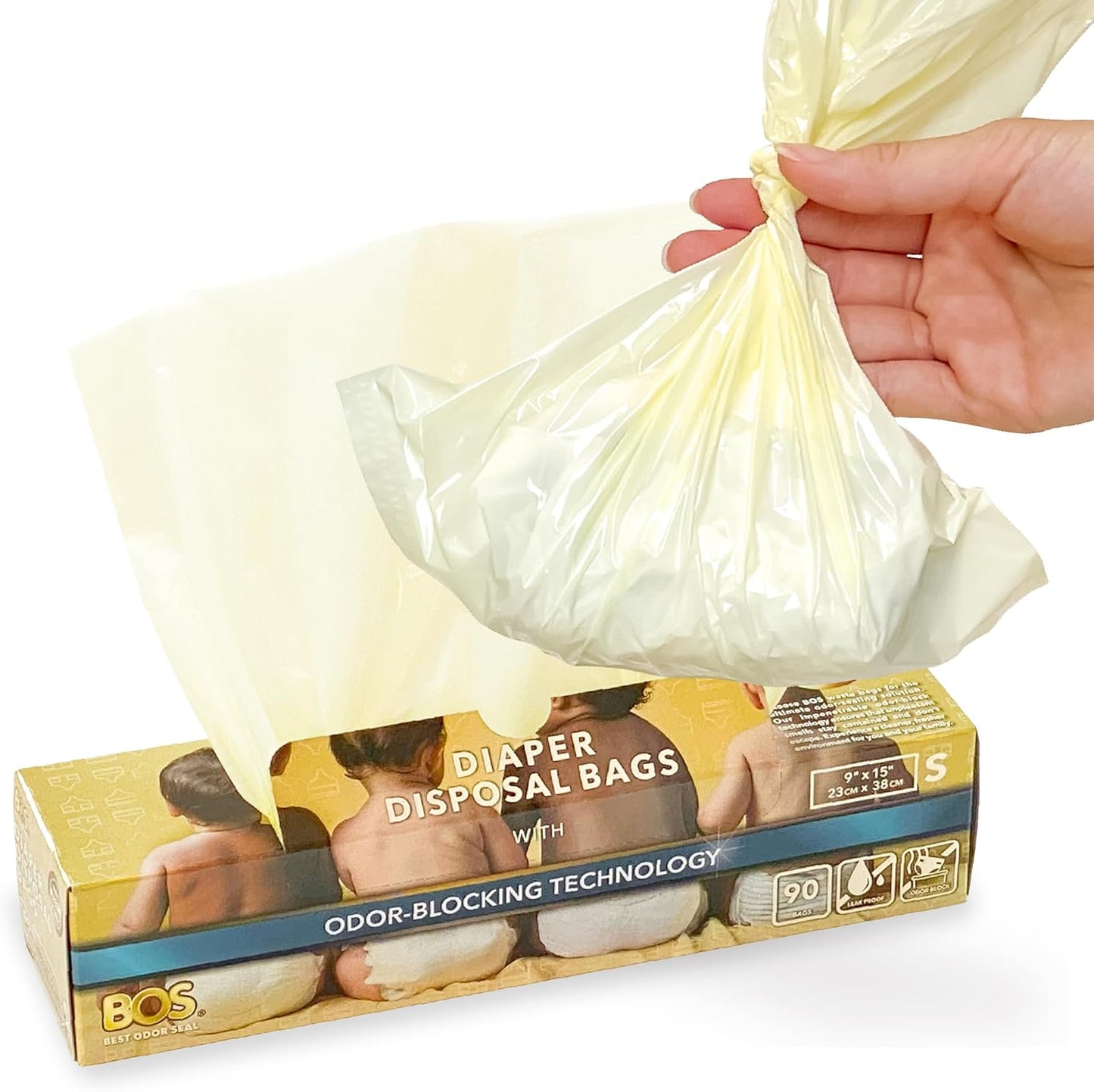 BOS, Odor-Sealing Dirty Diaper Trash Bags - Disposable Bags - Scent & Smell Free (Color: Cream Yellow) (Pack of 1)