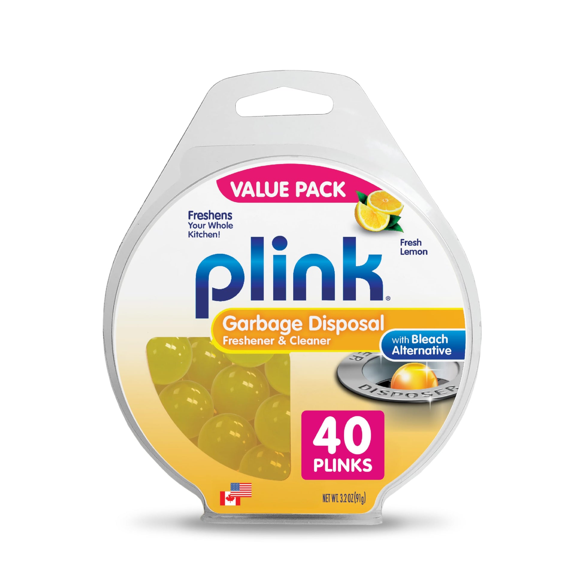 Plink Garbage Disposal Cleaner & Deodorizer, Lemon Freshener, 40 Count