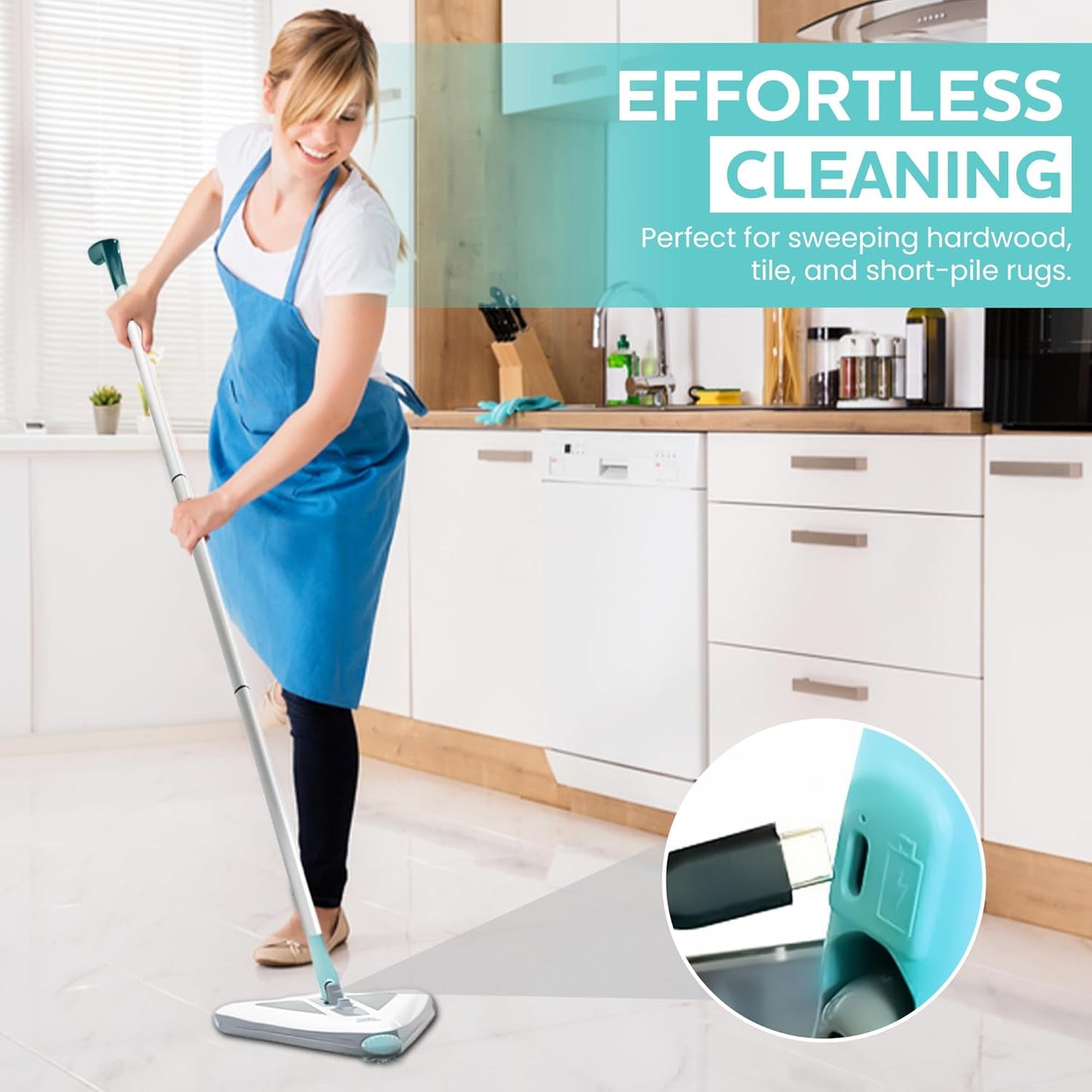 Zippi Sweeper Standard - 2025 New and Improved Lightweight Sweeper, Perfect for Short Carpet Hardwood and Tile, Triangular Design Allows for Sweeping in Corners, 30 Minutes Cleaning Time