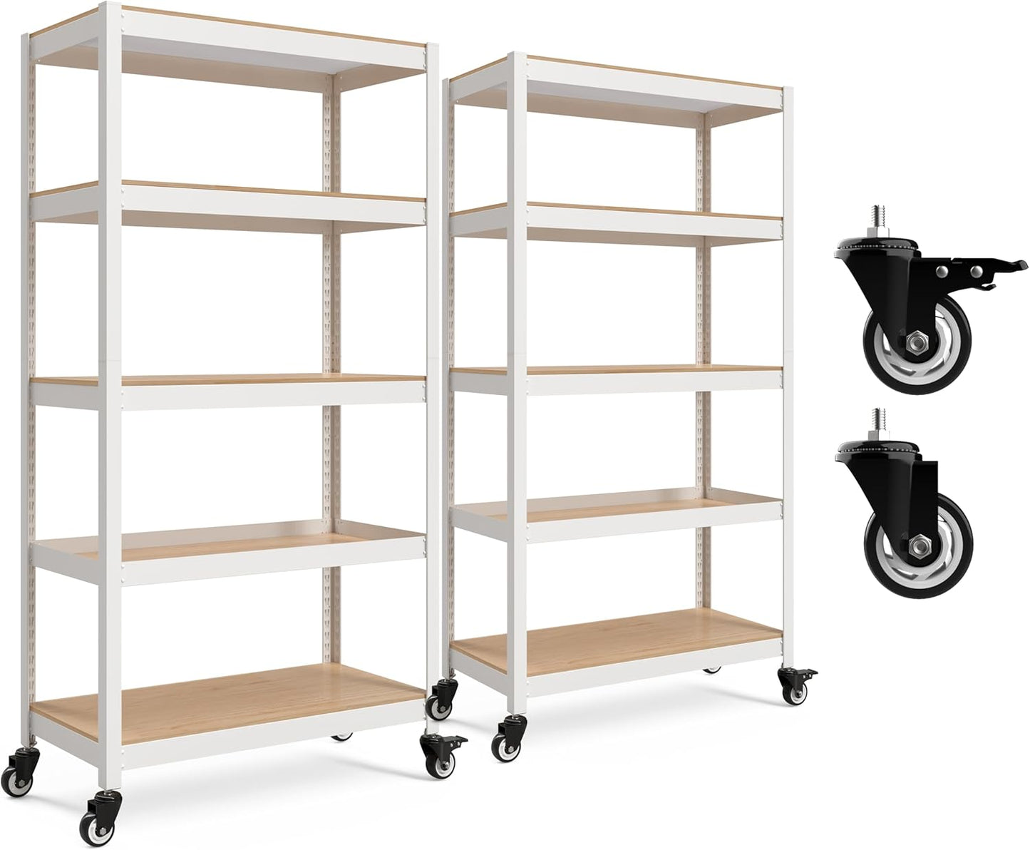 HOMEDANT House White 5-Tier Metal Rolling Cart Shelf Rack Casters Heavy Duty Wheel Shelving Unit Adjustable Utility Storage Shelves Organizer Shelf Kitchen Garage 36.2" W x 16.5" D x 69.5" H 2Pack