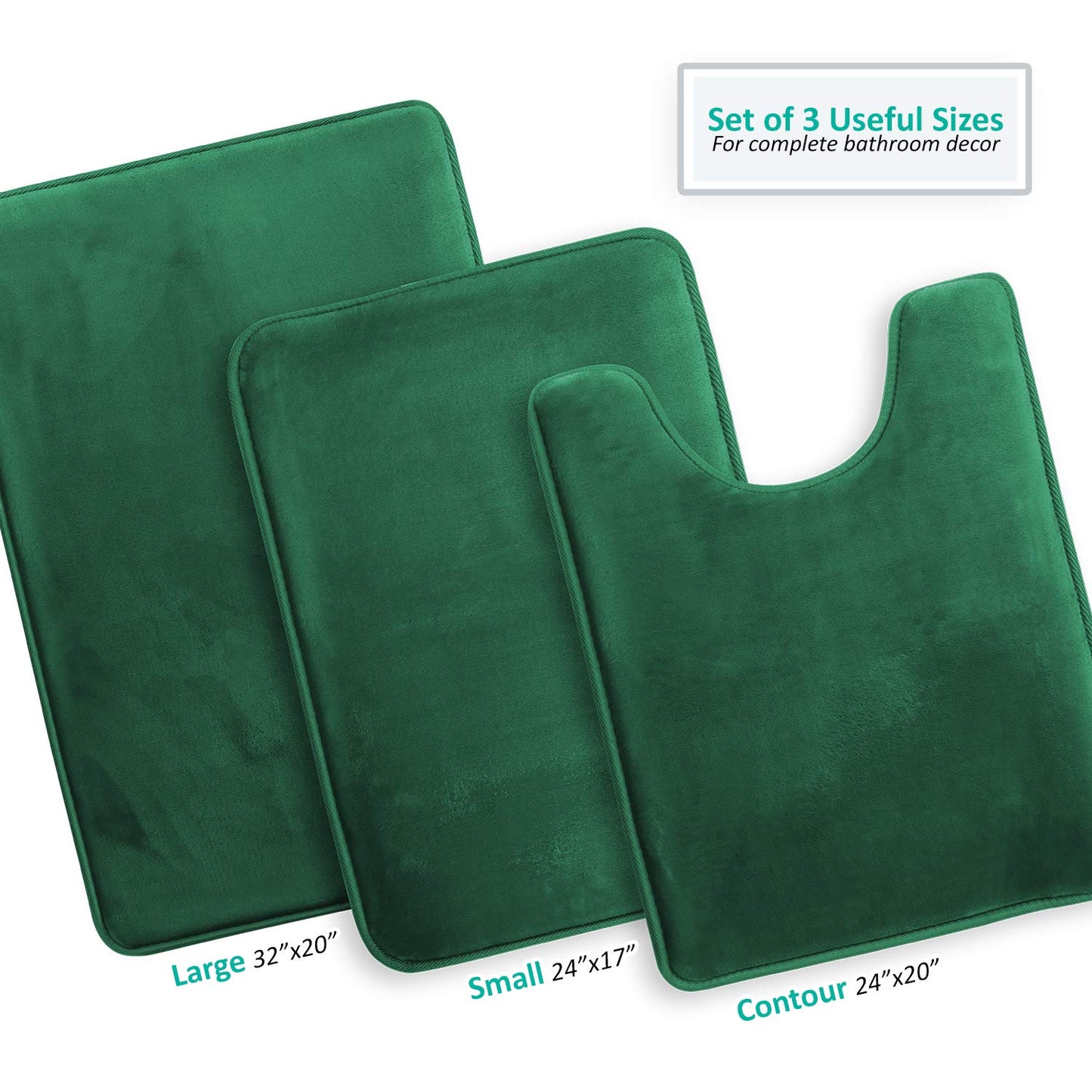 Clara Clark 3 Piece Bathroom Rugs Bath Mat Set, Velvet Memory Foam Bath Mats for Bathroom
