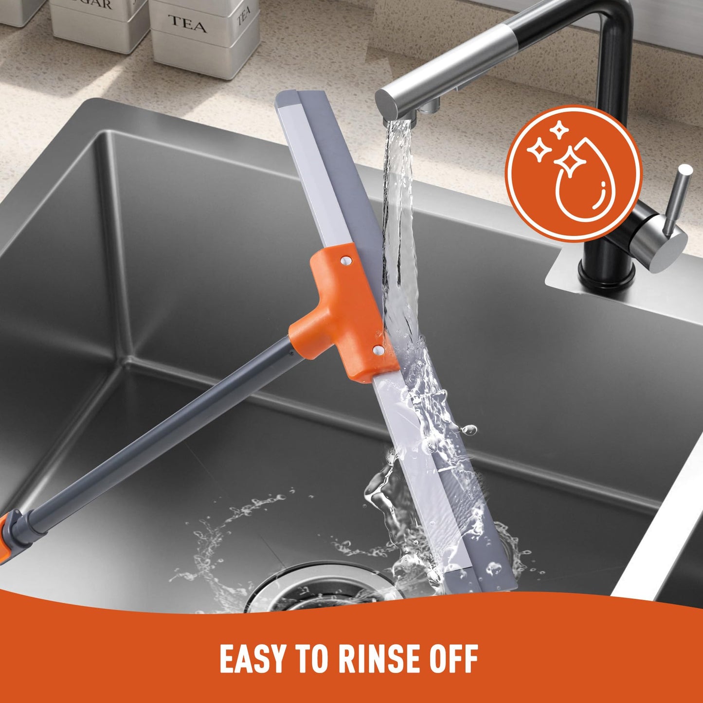 CLEANHOME Rubber Floor Squeegee with Extendable Long Handle