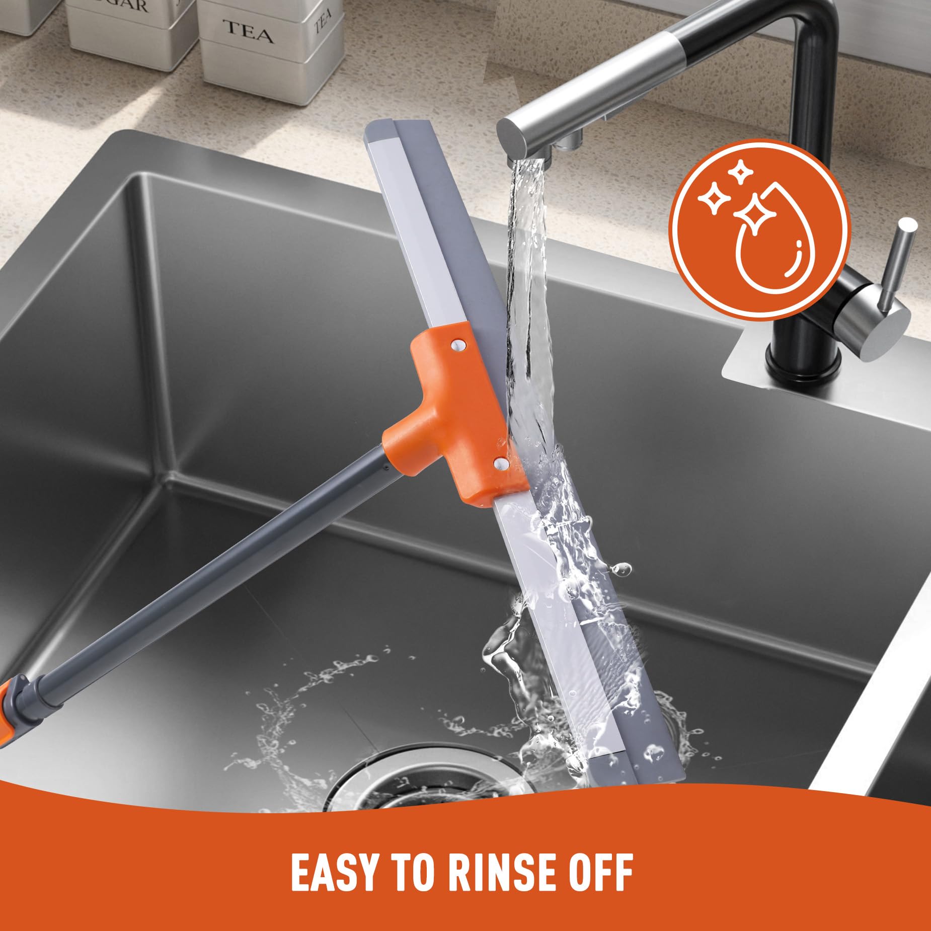 CLEANHOME Rubber Floor Squeegee with Extendable Long Handle